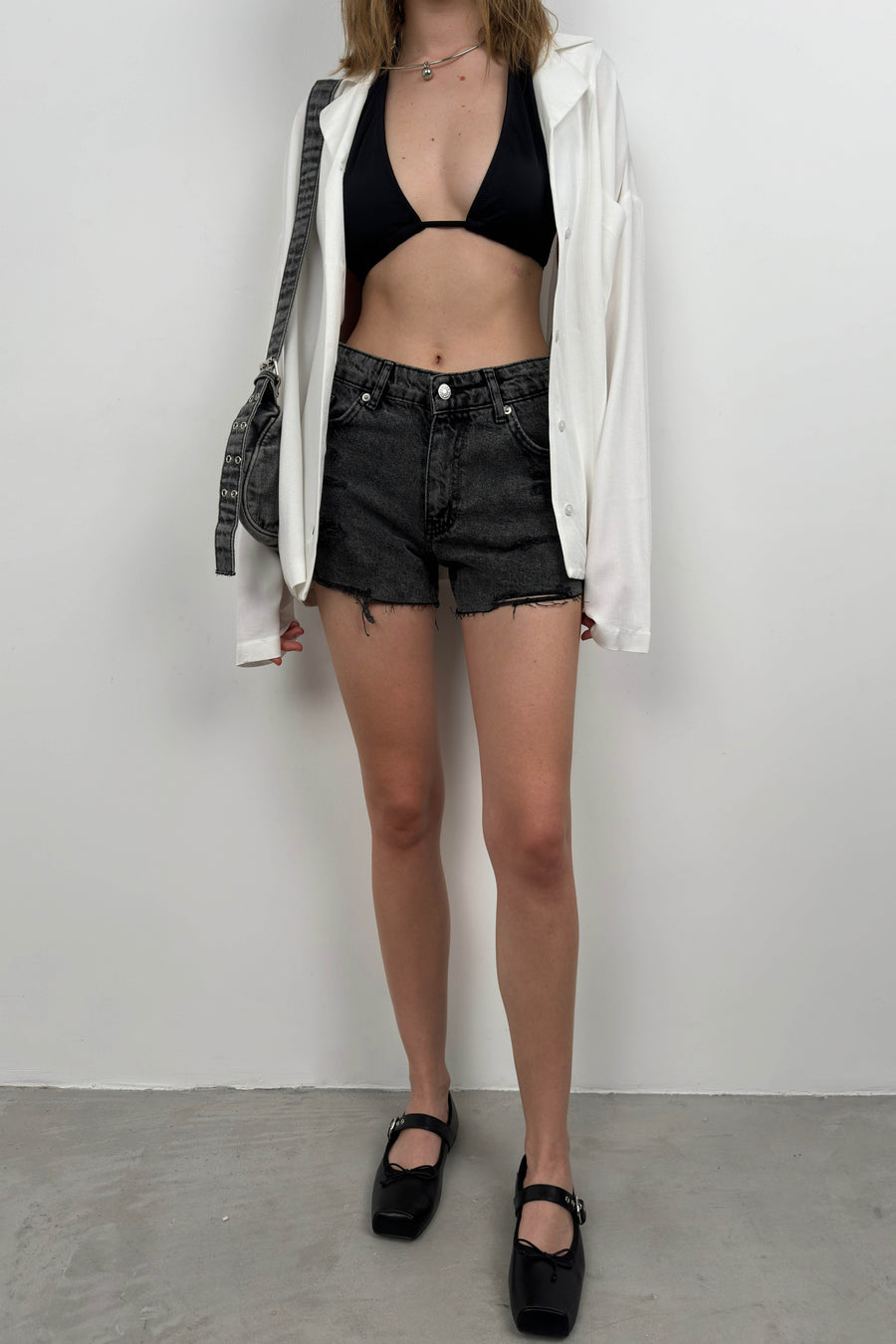 Laser Grey Denim Shorts 