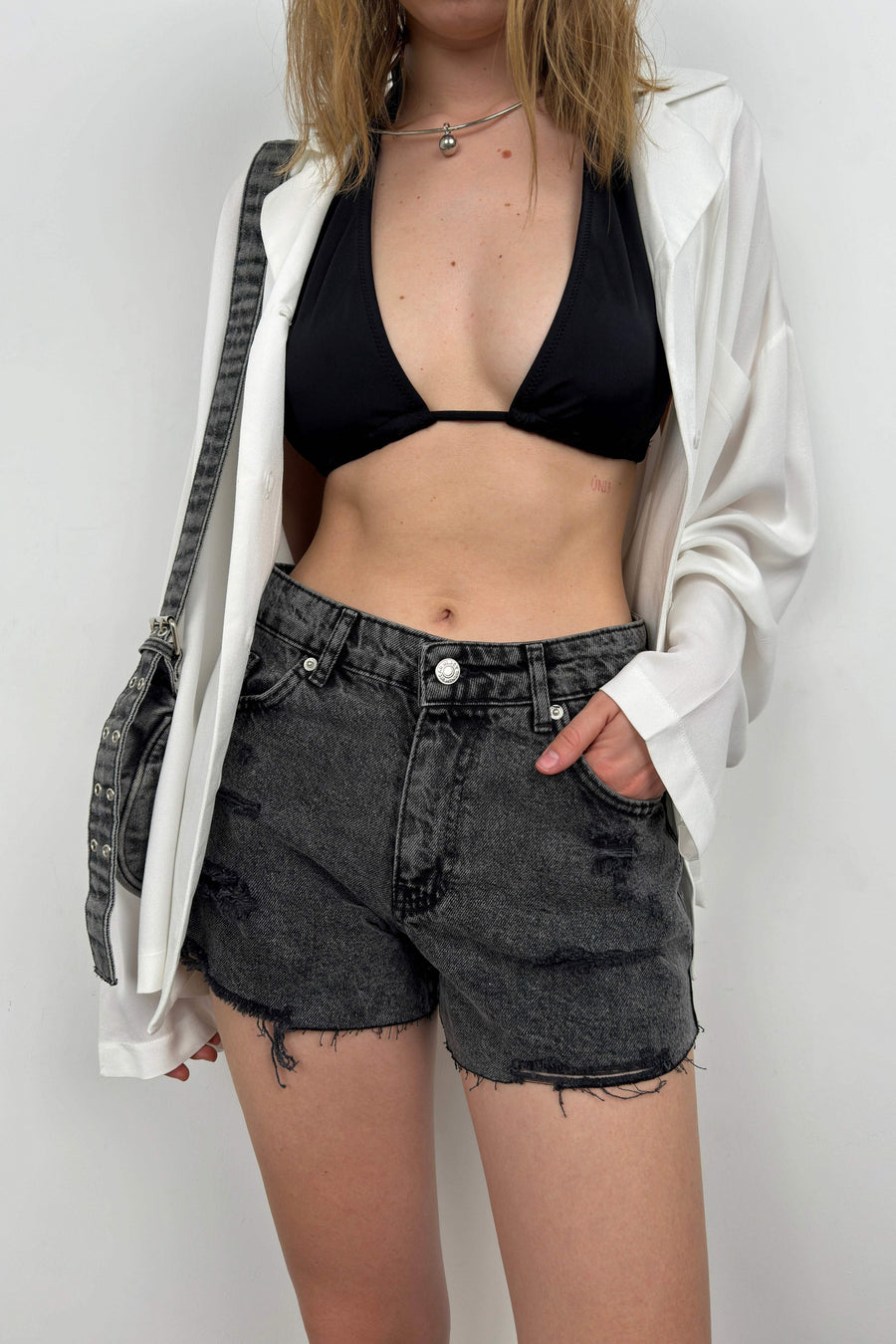 Laser Grey Denim Shorts 