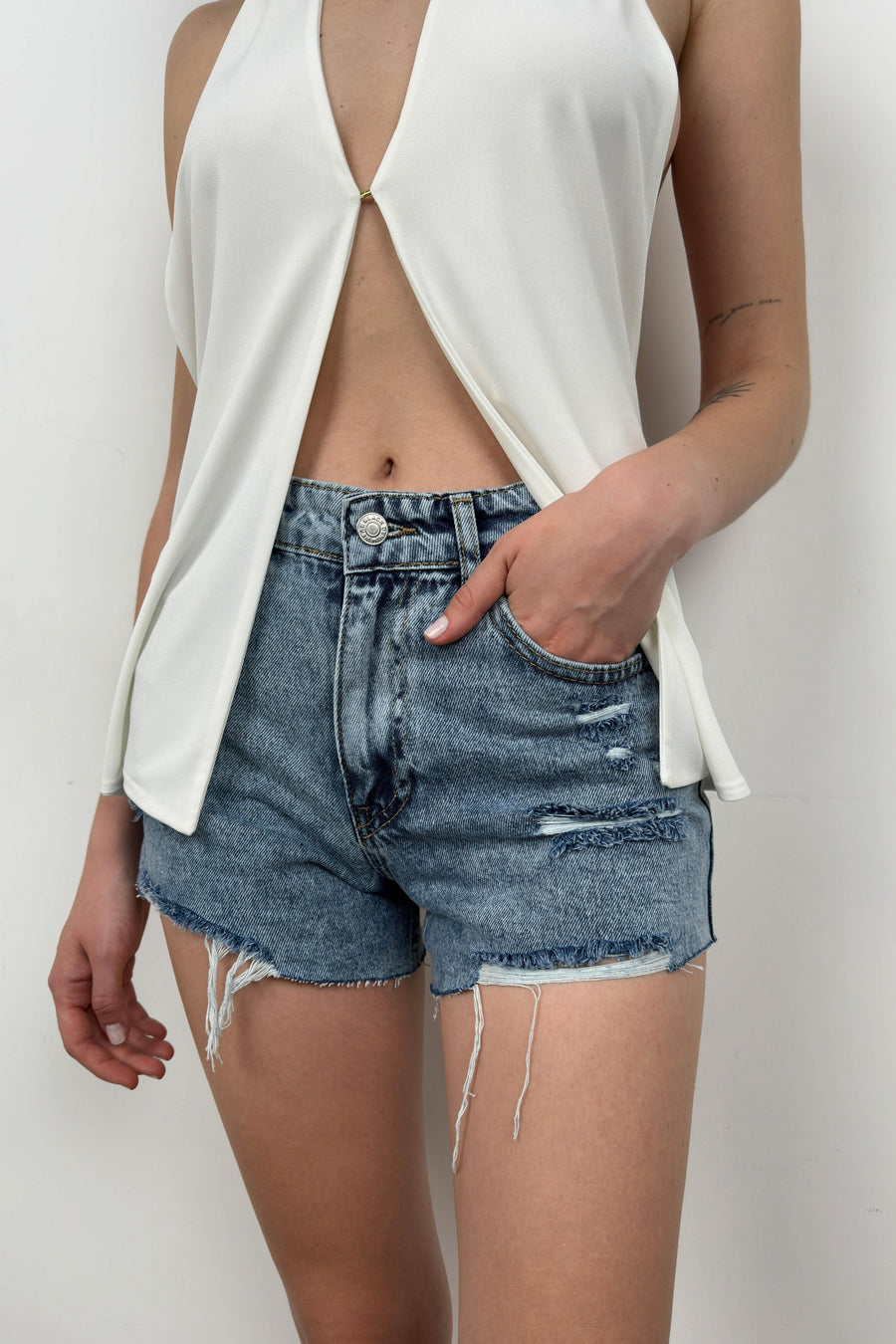 Laser Light Blue Denim Shorts 