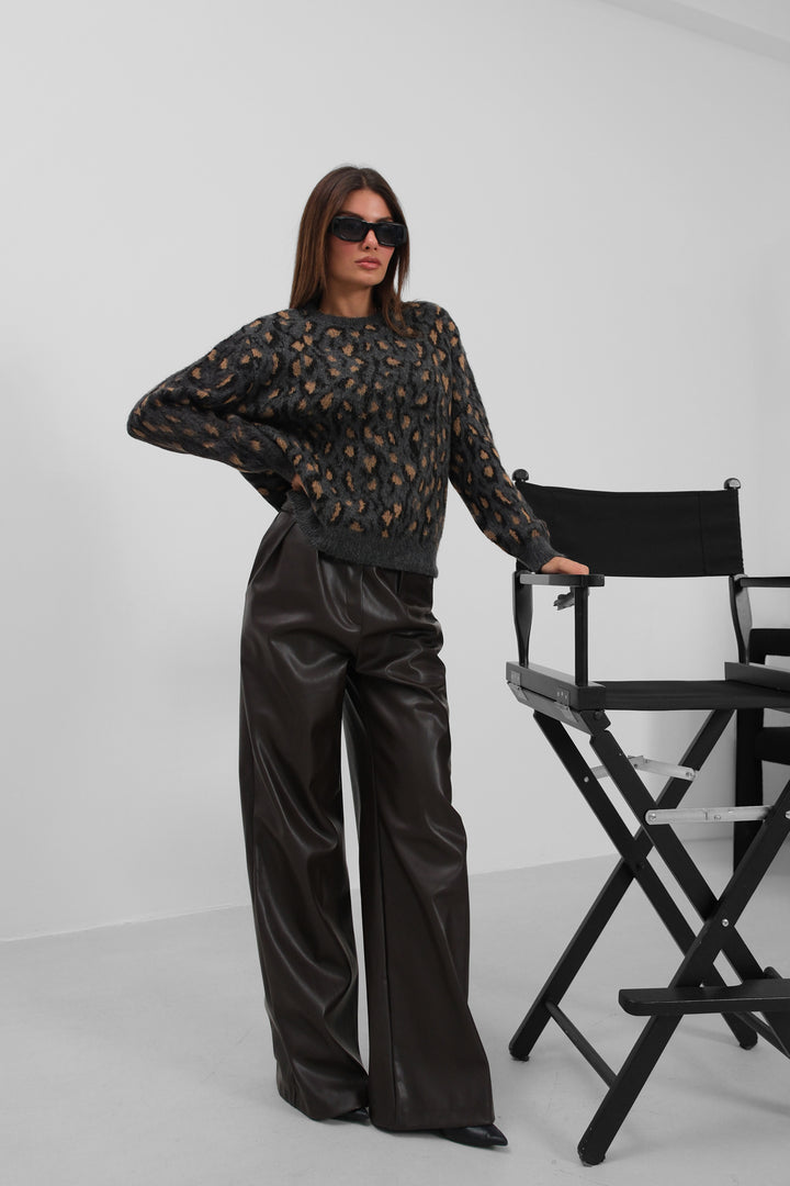 Leopard Patterned Black Sweater 