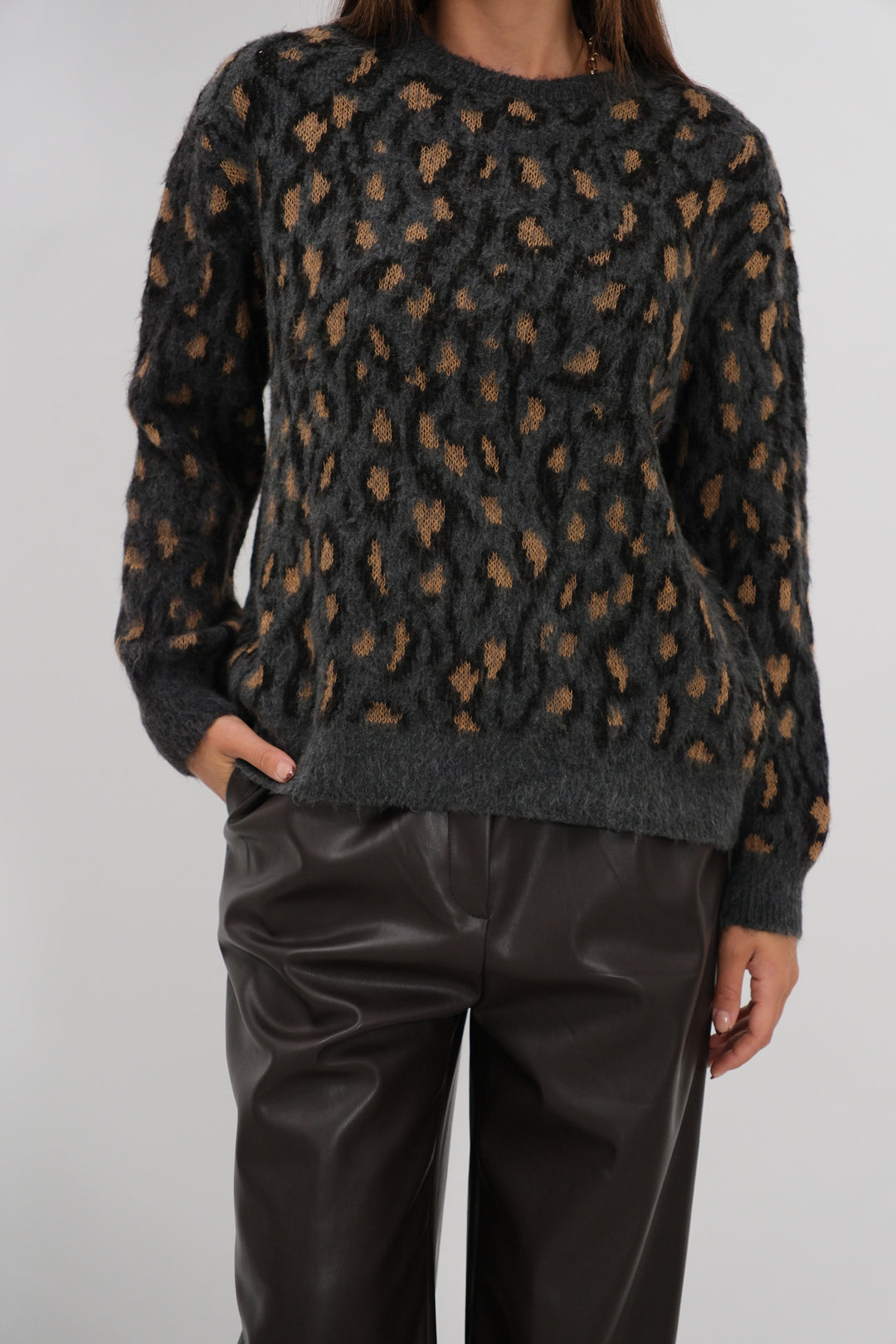 Leopard Patterned Black Sweater 
