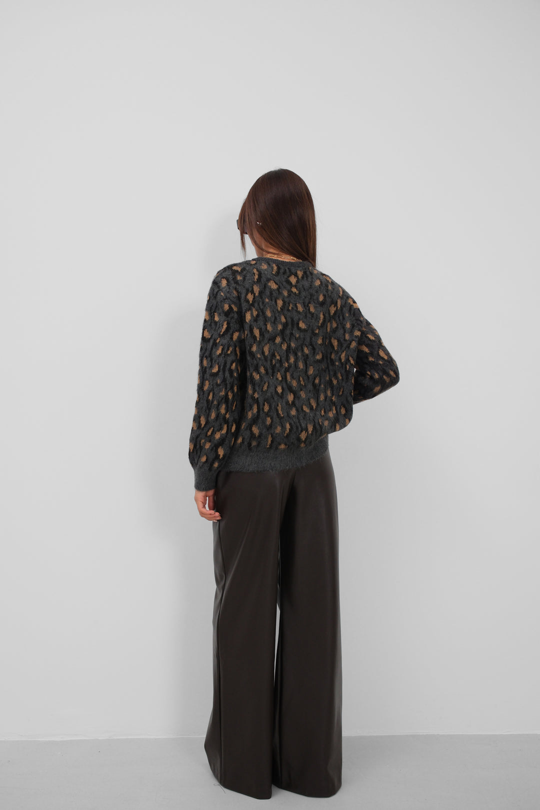 Leopard Patterned Black Sweater 