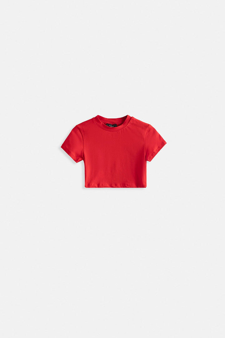 Likralı Basic Crop Kırmızı T-Shirt