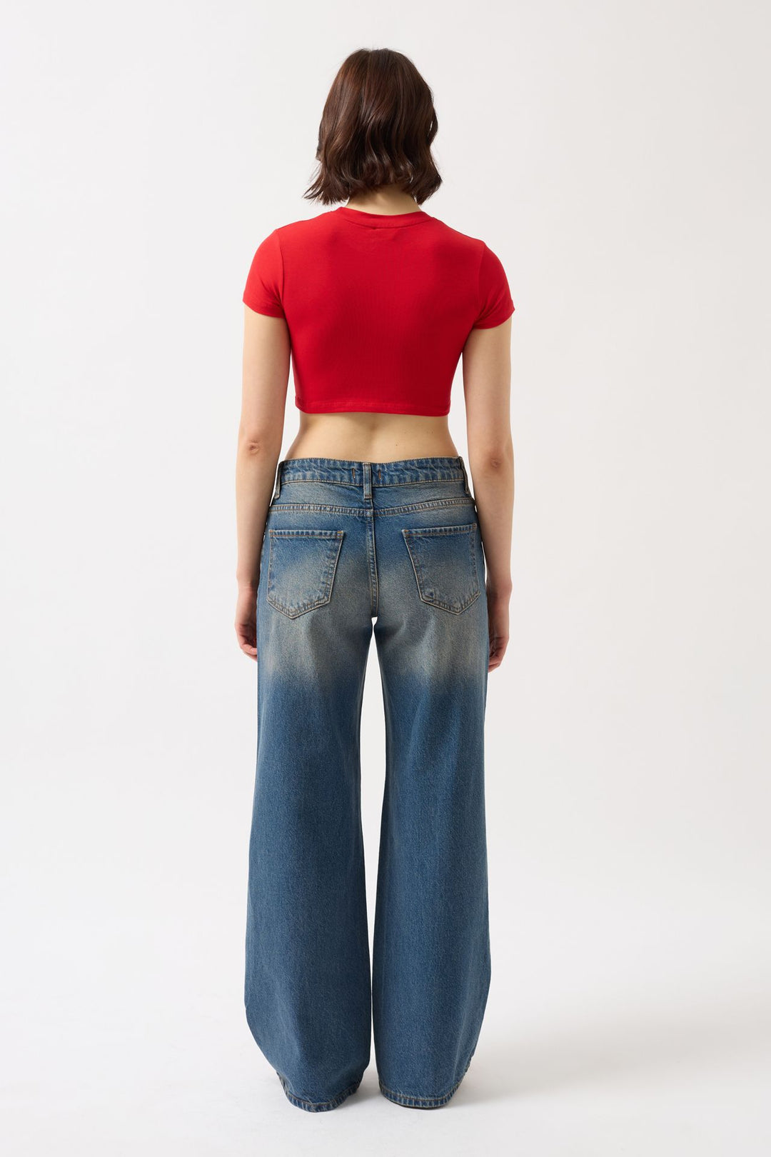 Likralı Basic Crop Kırmızı T-Shirt