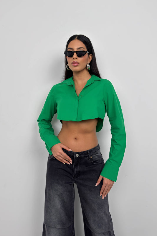 Cuff Detail Green Crop Shirt 