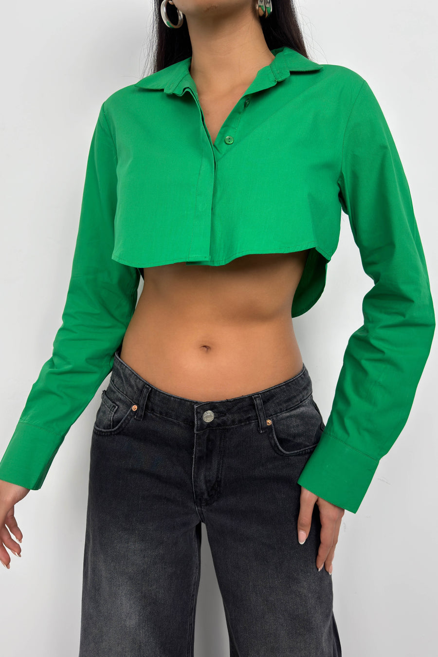 Cuff Detail Green Crop Shirt 