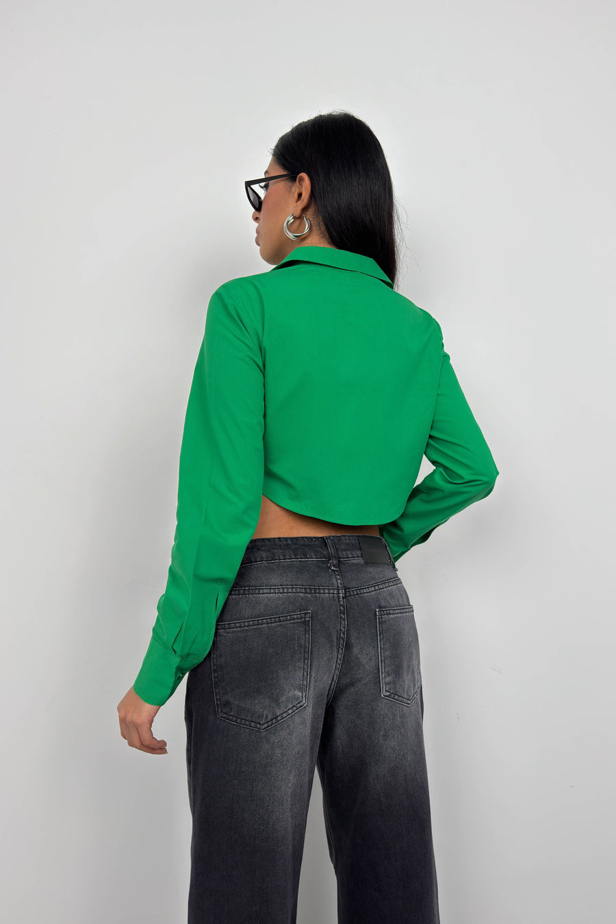 Cuff Detail Green Crop Shirt 