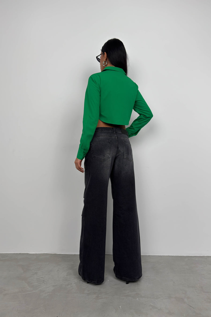 Cuff Detail Green Crop Shirt 