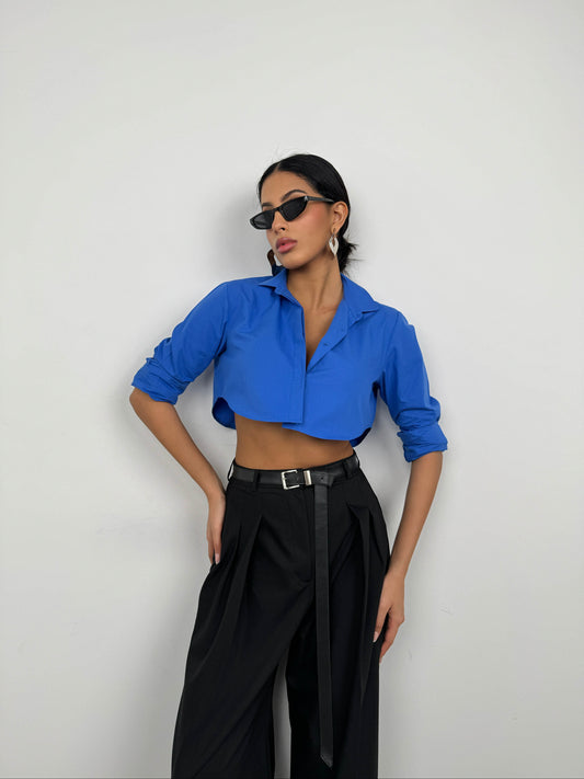 Cuff Detail Saxe Crop Shirt 