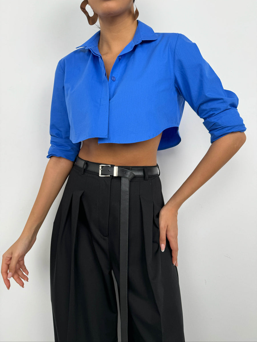 Cuff Detail Saxe Crop Shirt 