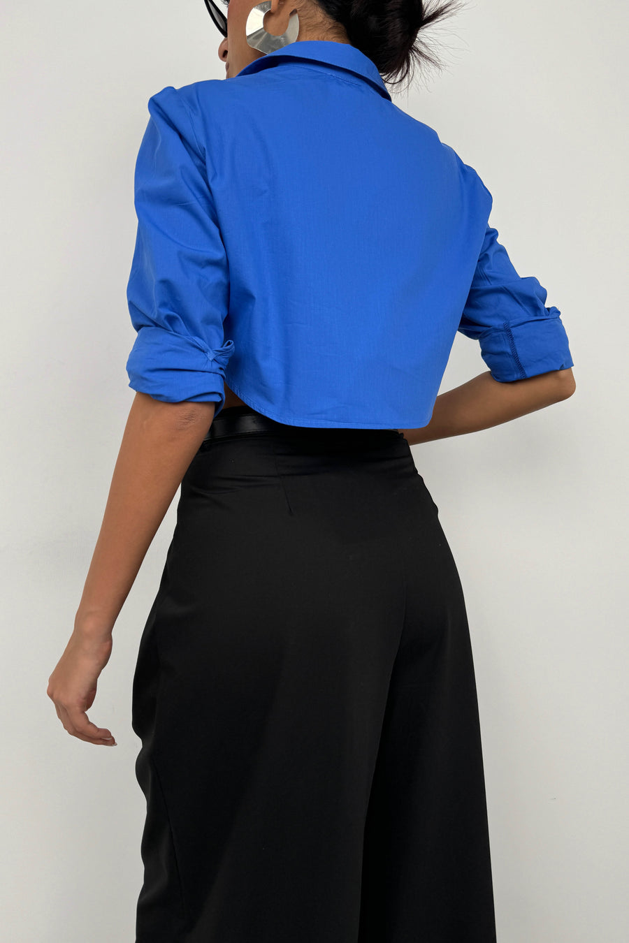 Cuff Detail Saxe Crop Shirt 