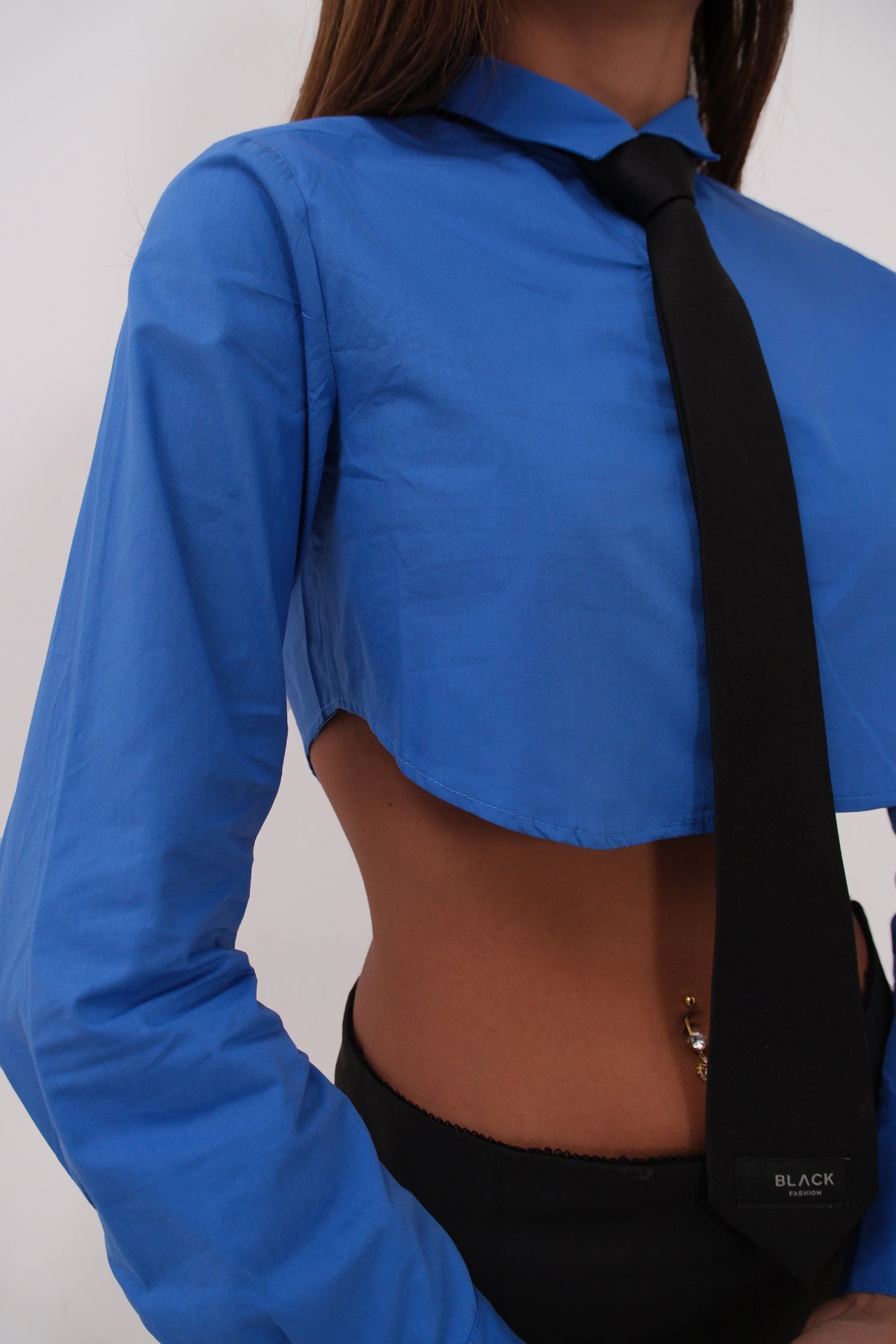 Cuff Detail Saxe Crop Shirt 