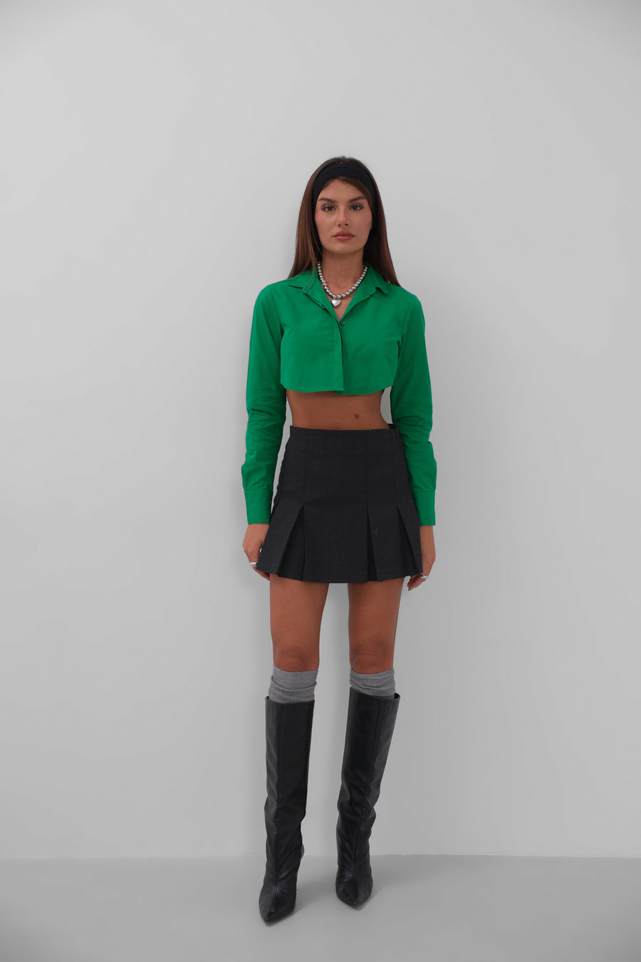 Cuff Detail Green Crop Shirt 