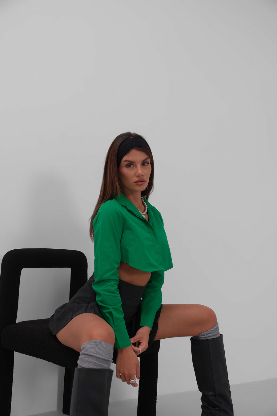 Cuff Detail Green Crop Shirt 