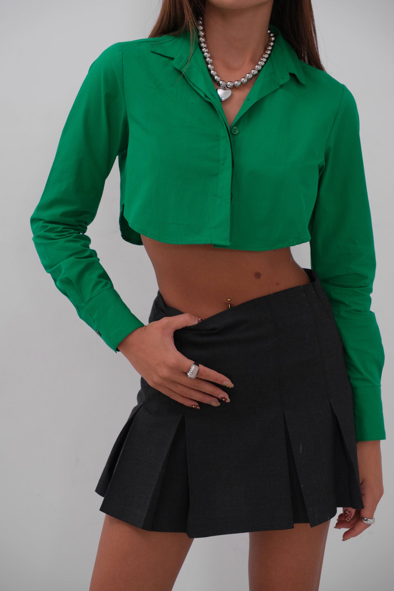 Cuff Detail Green Crop Shirt 