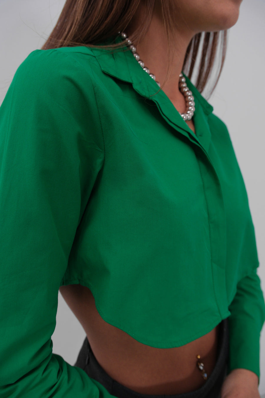 Cuff Detail Green Crop Shirt 