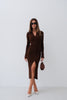 Cuffed Button Detail Brown Knit Dress 