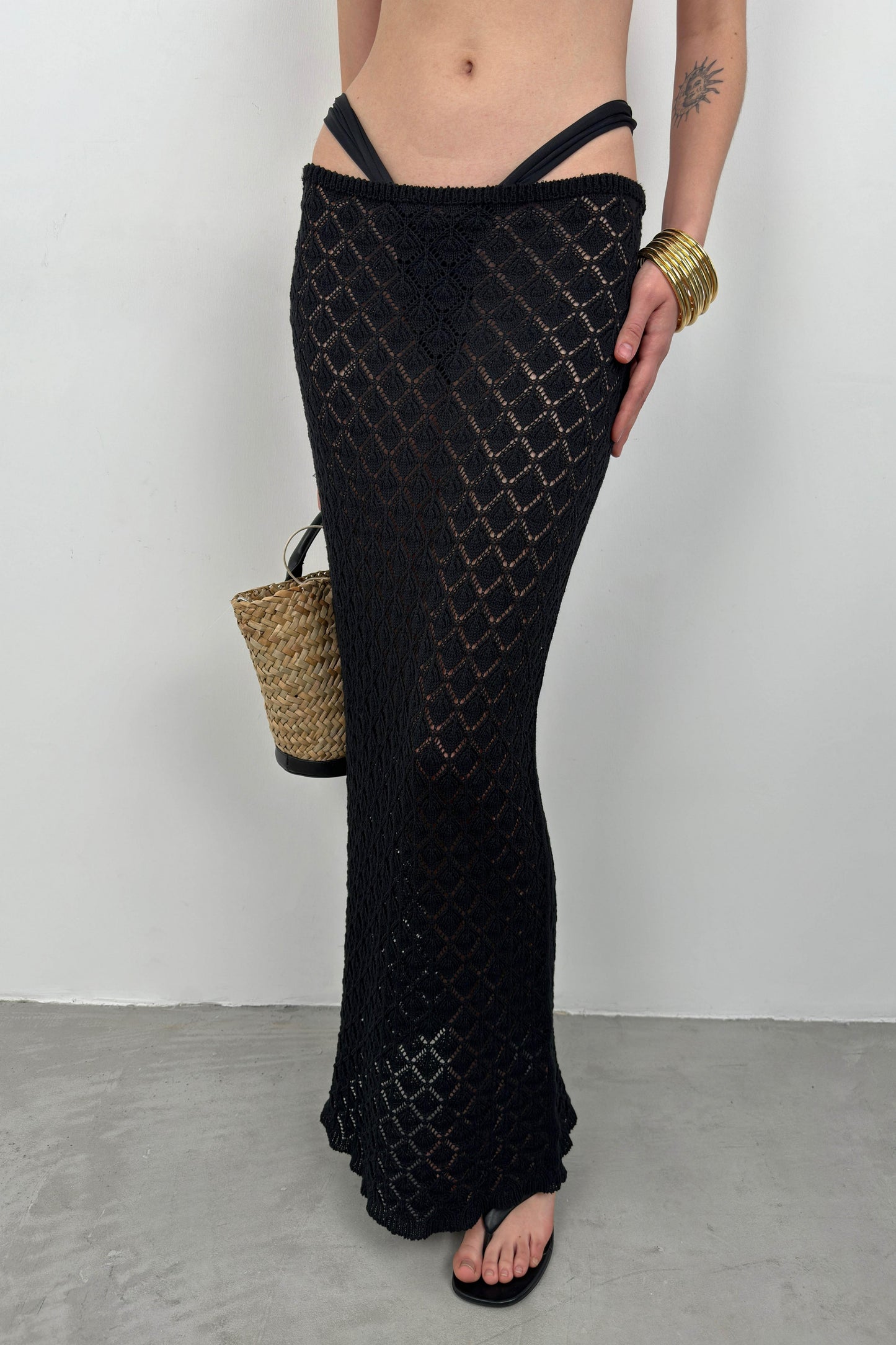 Maxi Length Openwork Black Skirt 