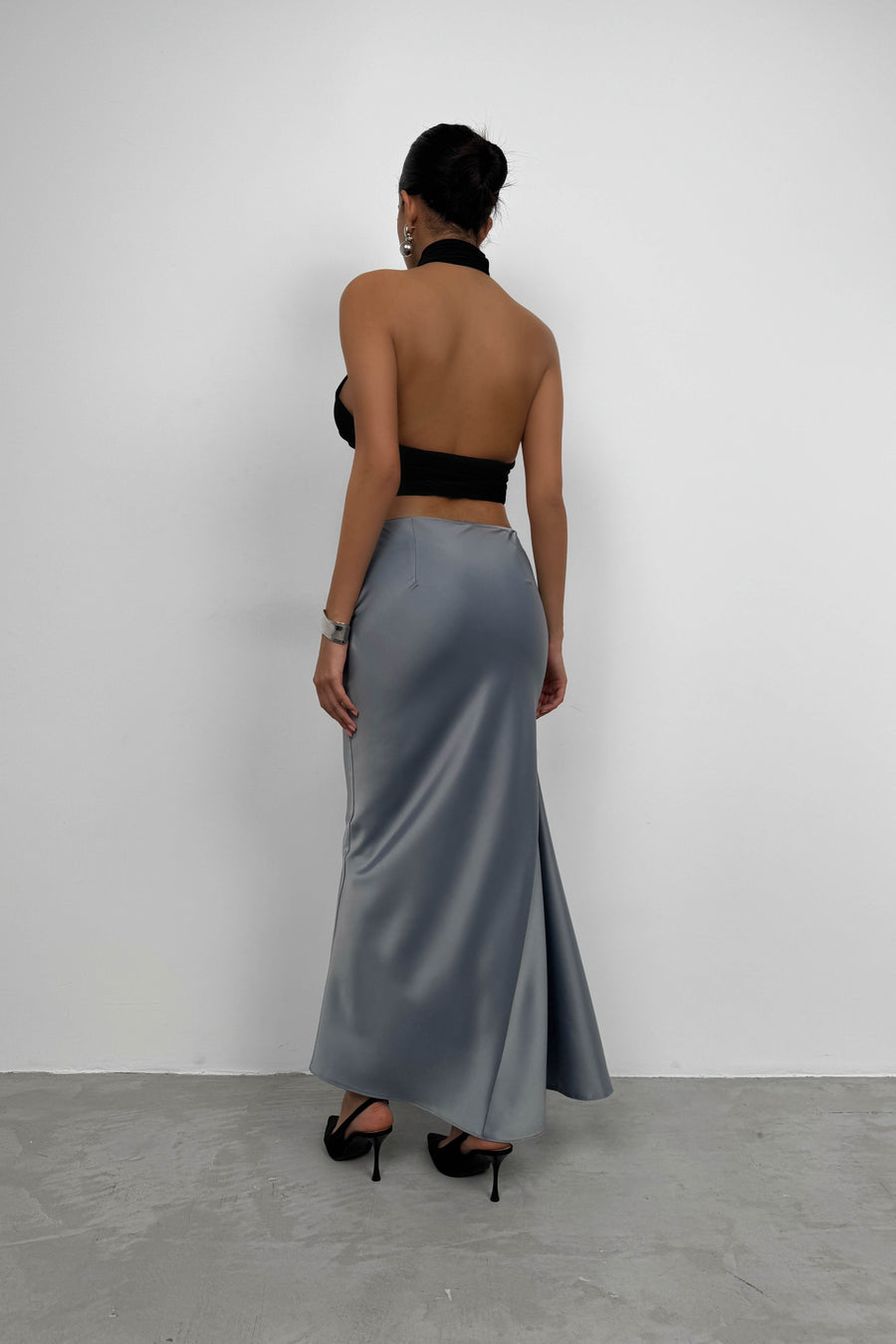 Maxi Length Satin Gray Skirt 