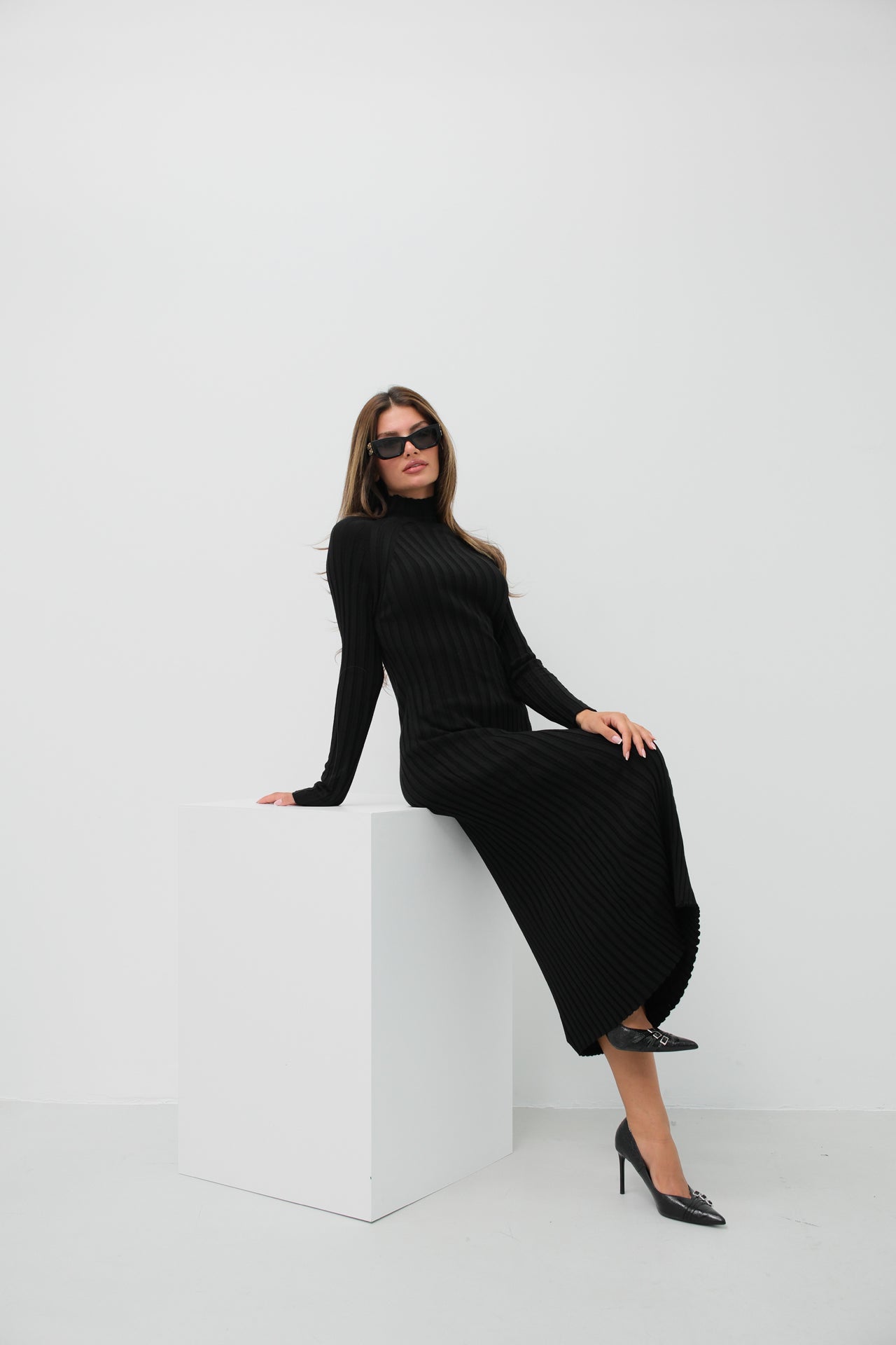 Maxi Length Black Knit Dress 