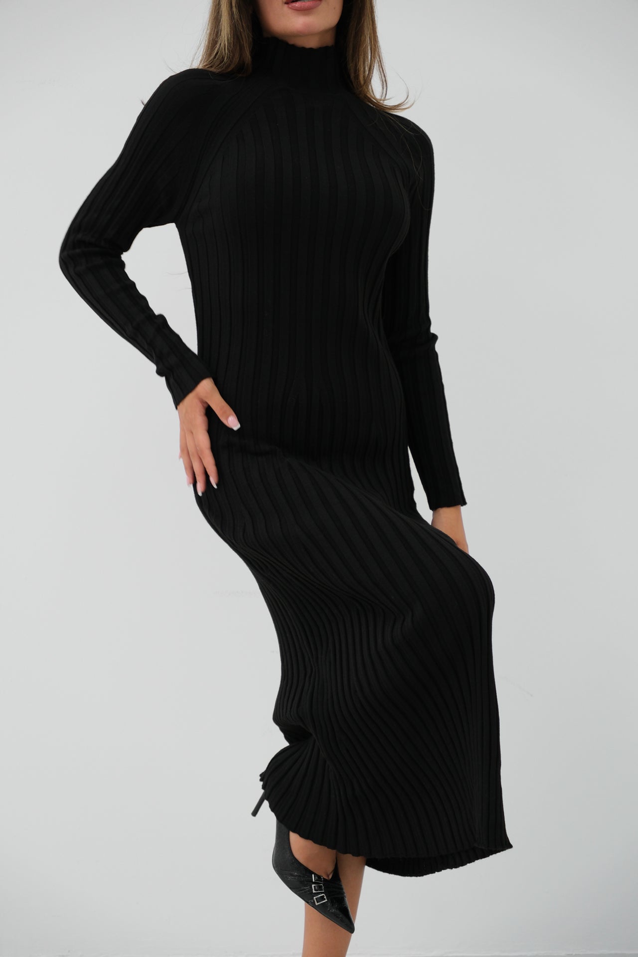 Maxi Length Black Knit Dress 