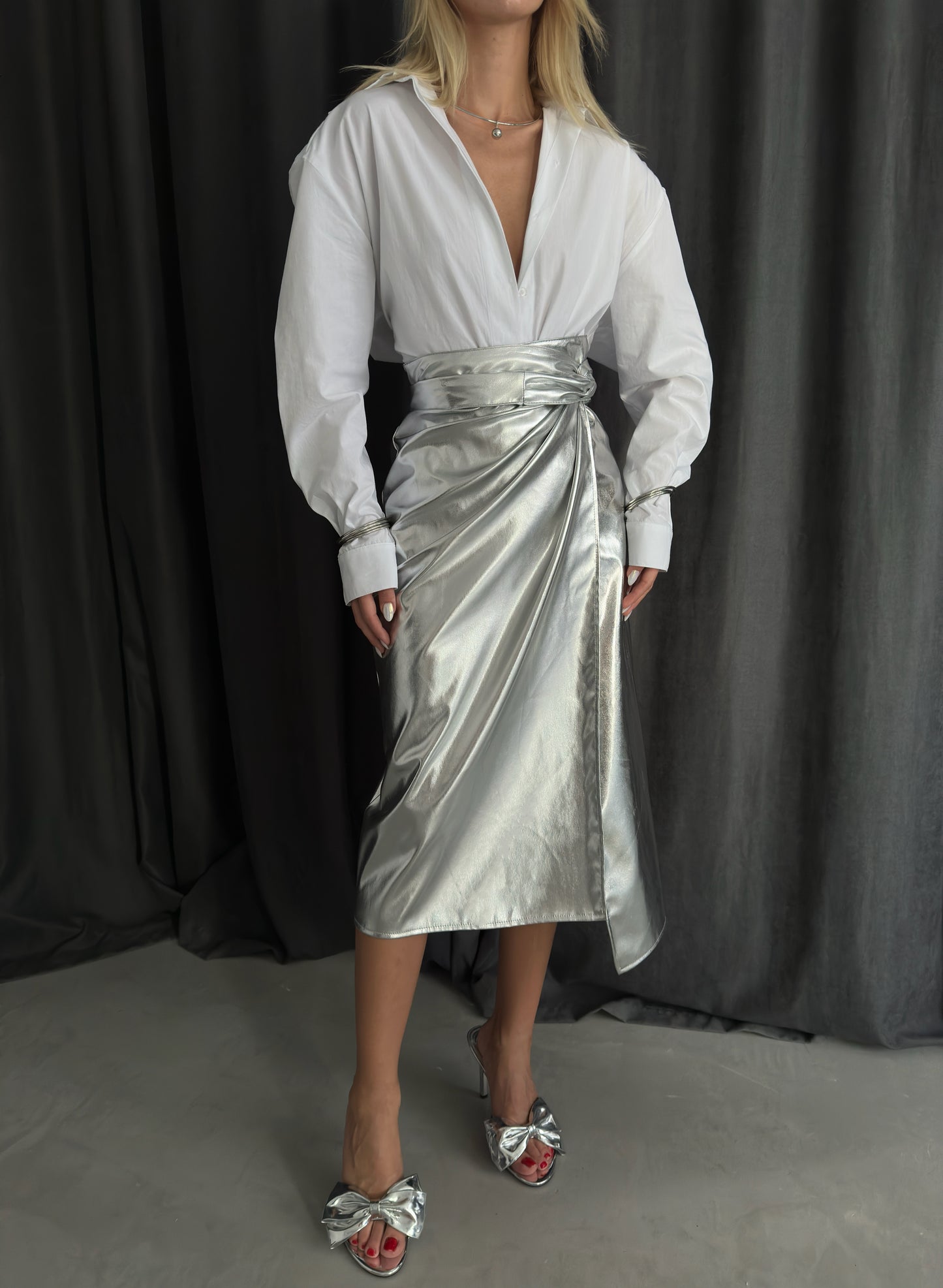 Metallic Wrap Silver Skirt 