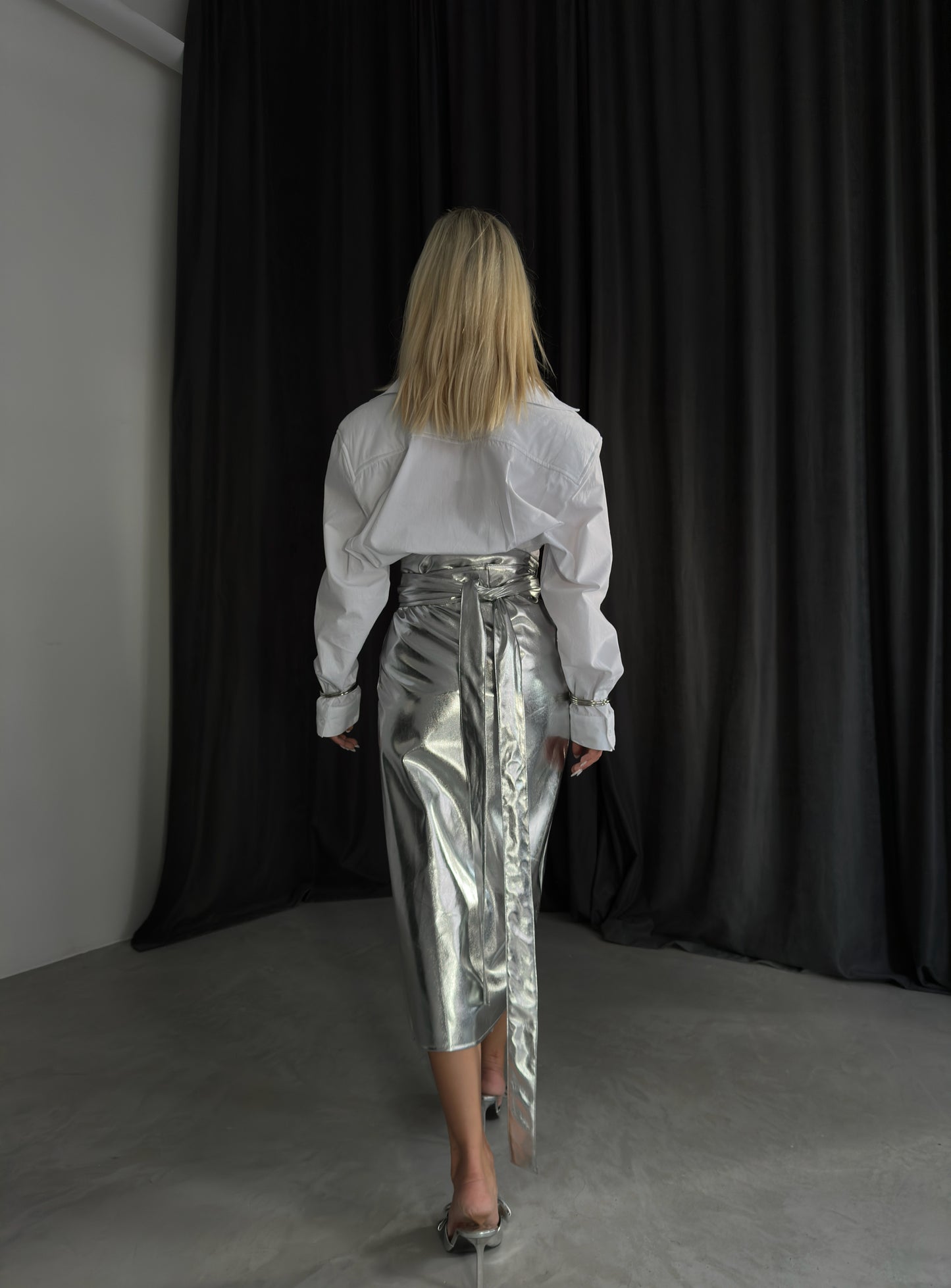 Metallic Wrap Silver Skirt 