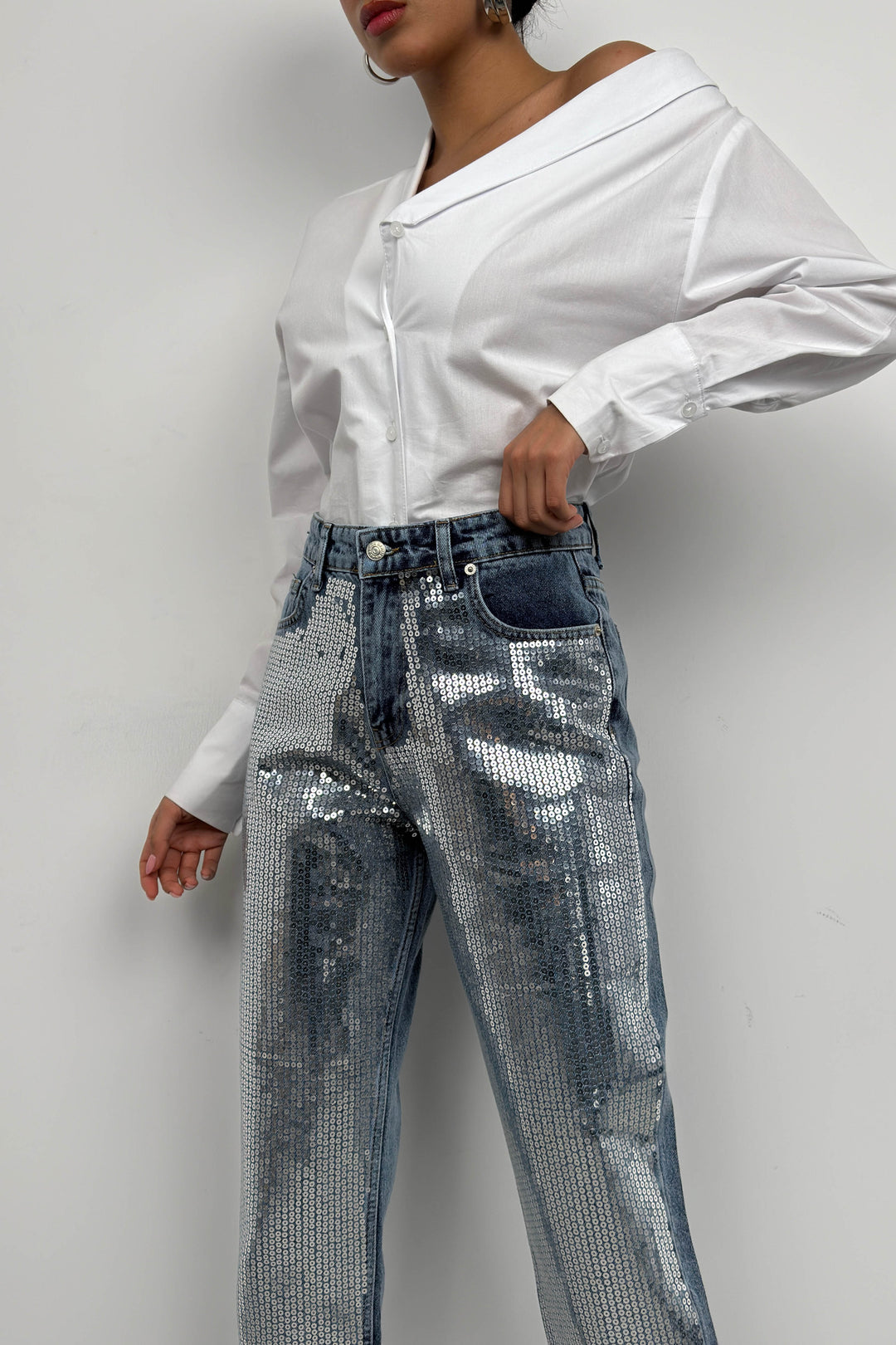 Metallic Detail Blue Jeans 