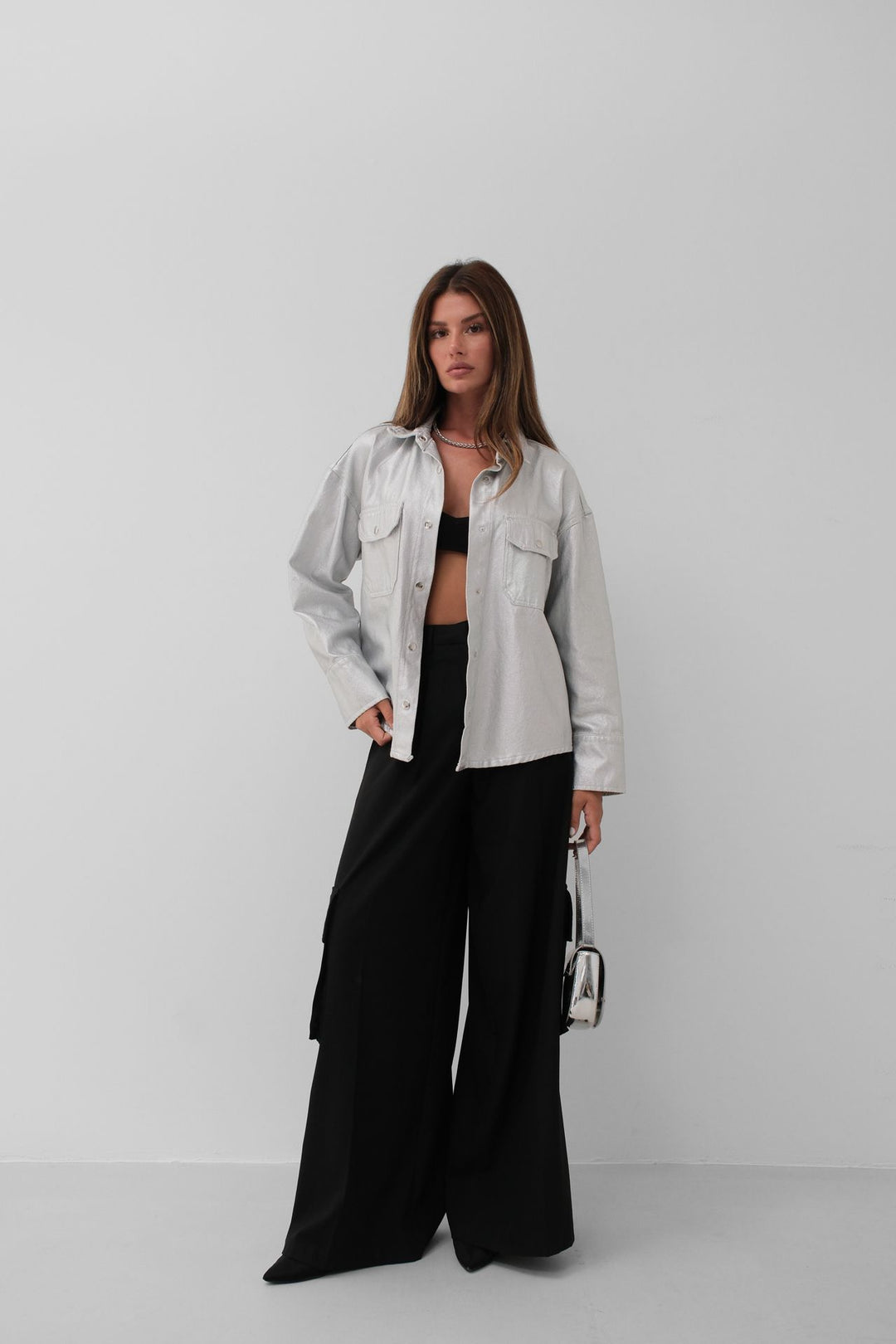 Metallic Grey Denim Jacket 