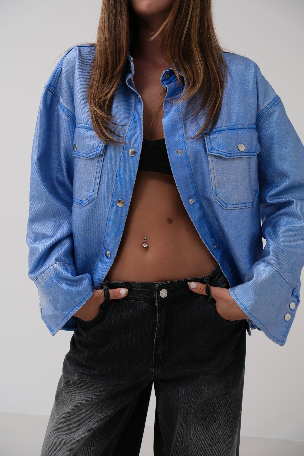 Metallic Blue Denim Jacket 