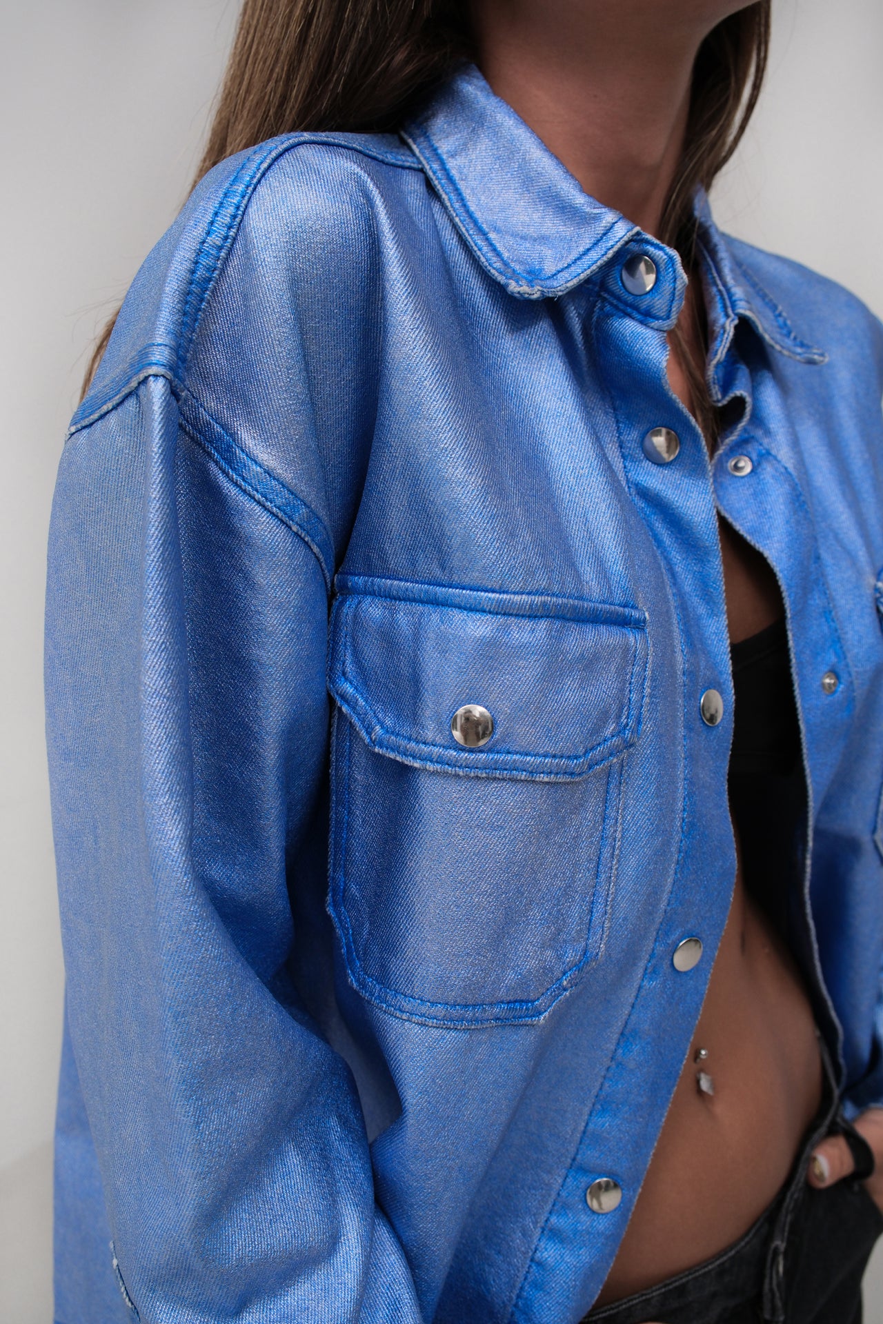 Metallic Blue Denim Jacket 