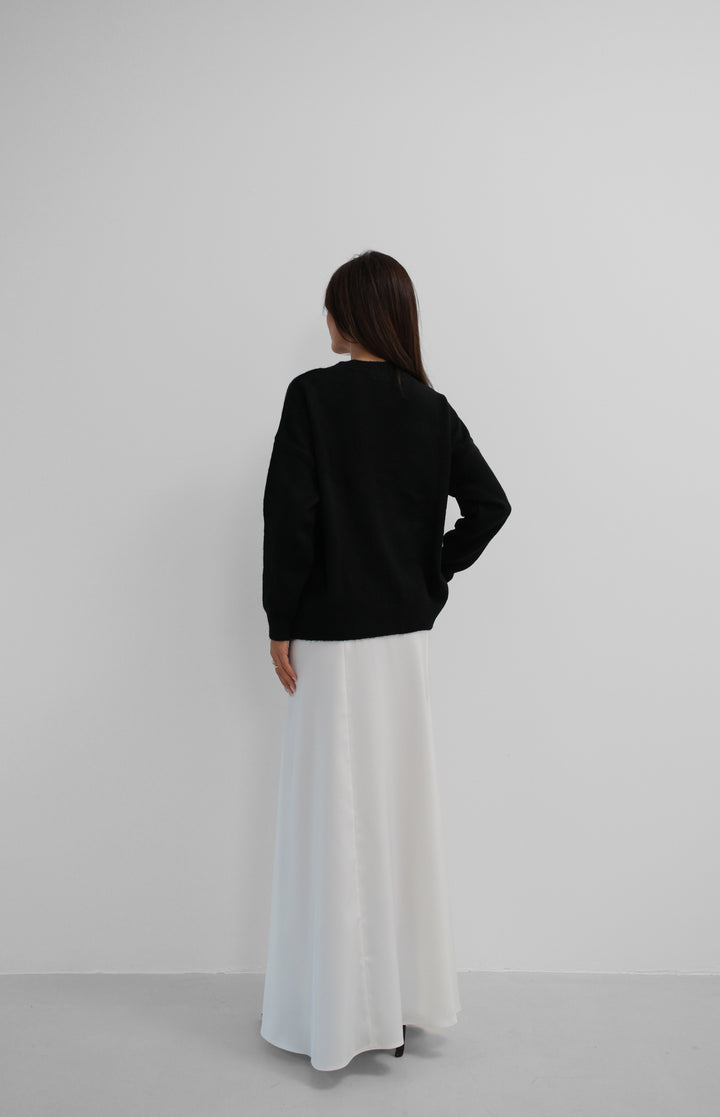 Motifli Oversize Siyah Triko Kazak