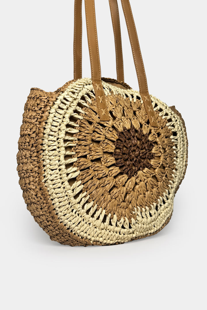 Nakış Detay Hasır Bej Çanta