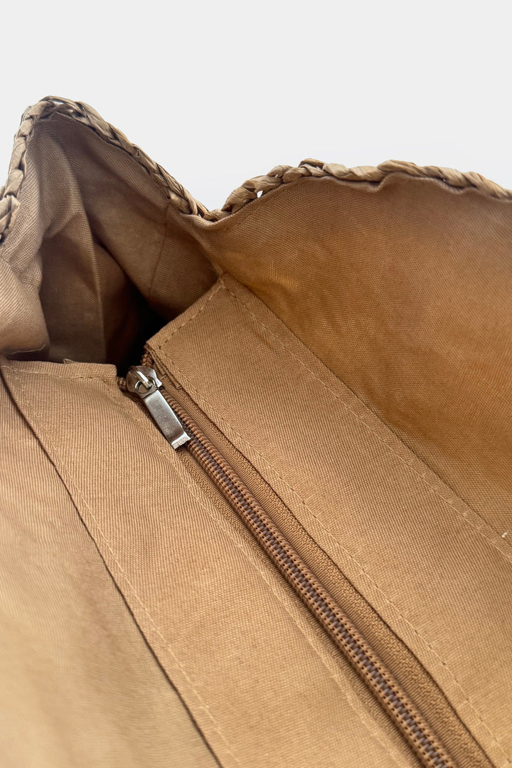 Nakış Detay Hasır Bej Çanta