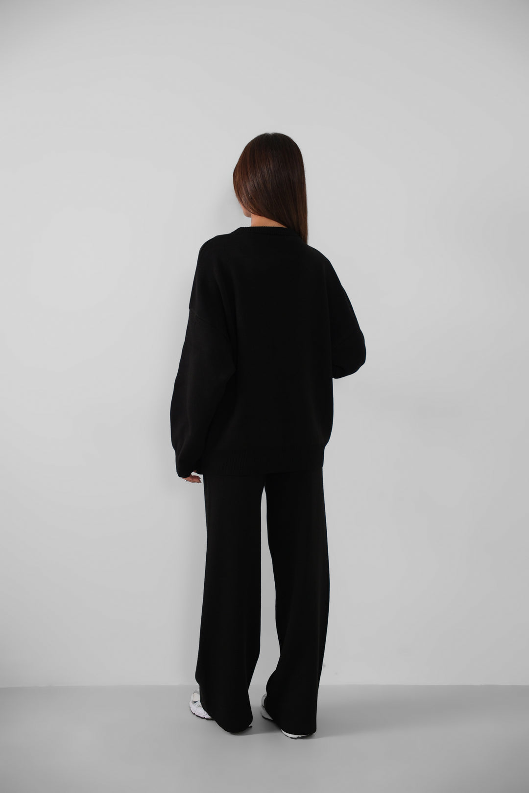 Nakış İşlemeli Kazak Pantolon Triko Siyah Takım