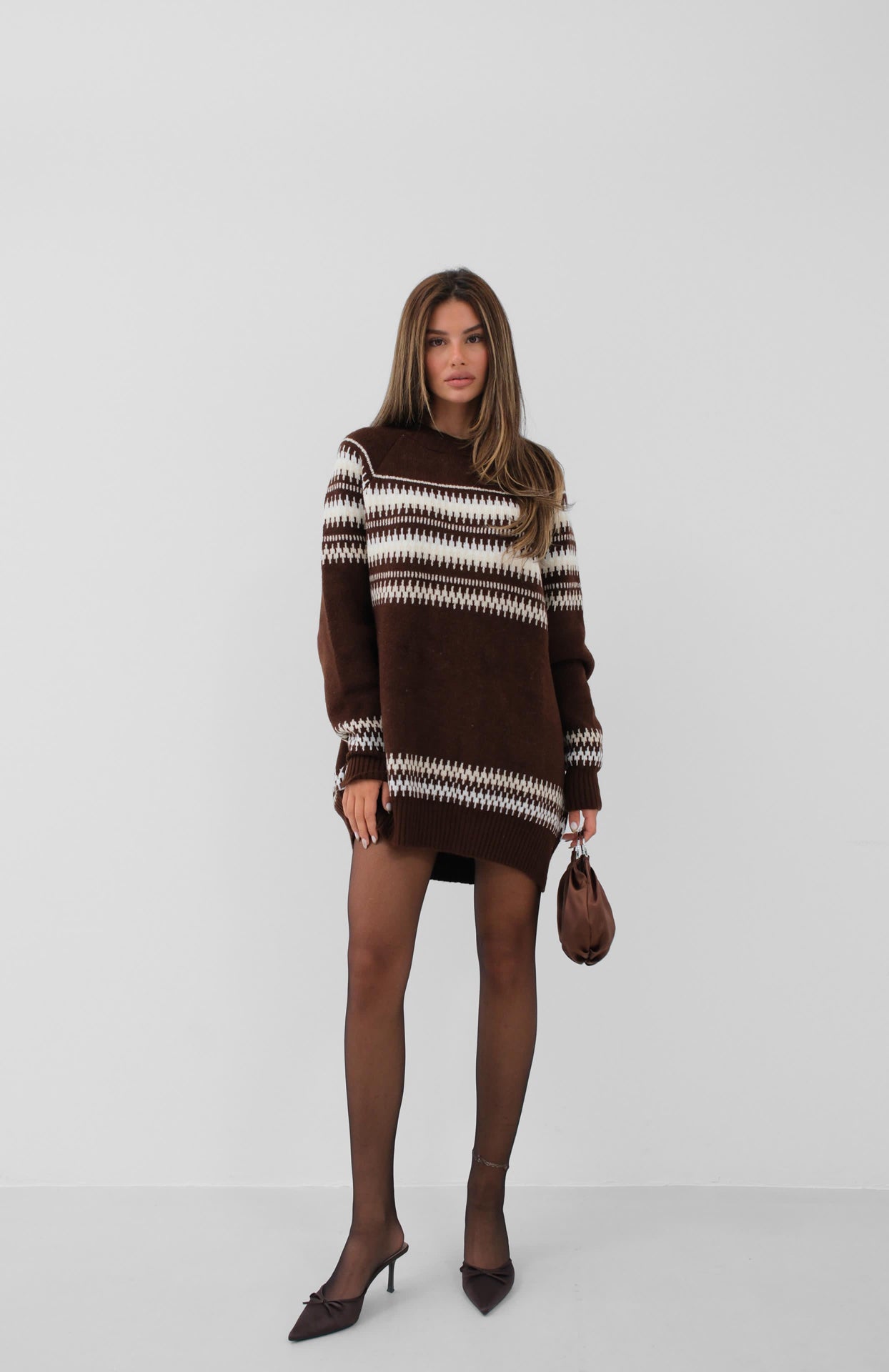 Embroidered Striped Pattern Oversize Sweater 