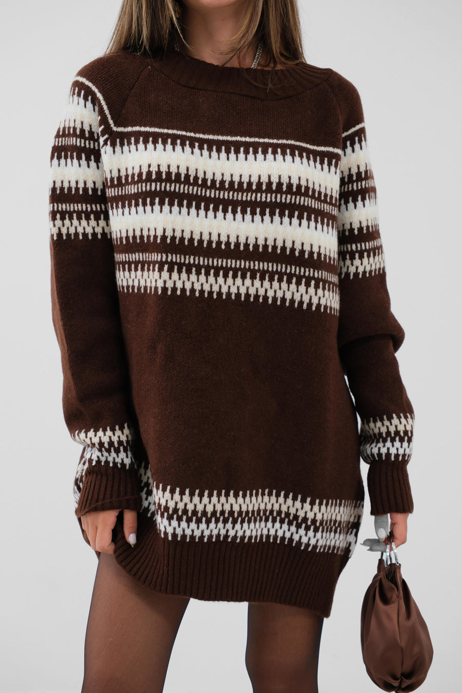 Embroidered Striped Pattern Oversize Sweater 