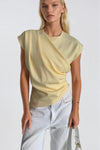 Omuz Büzgülü Sıfır Kol Sarı Bluz