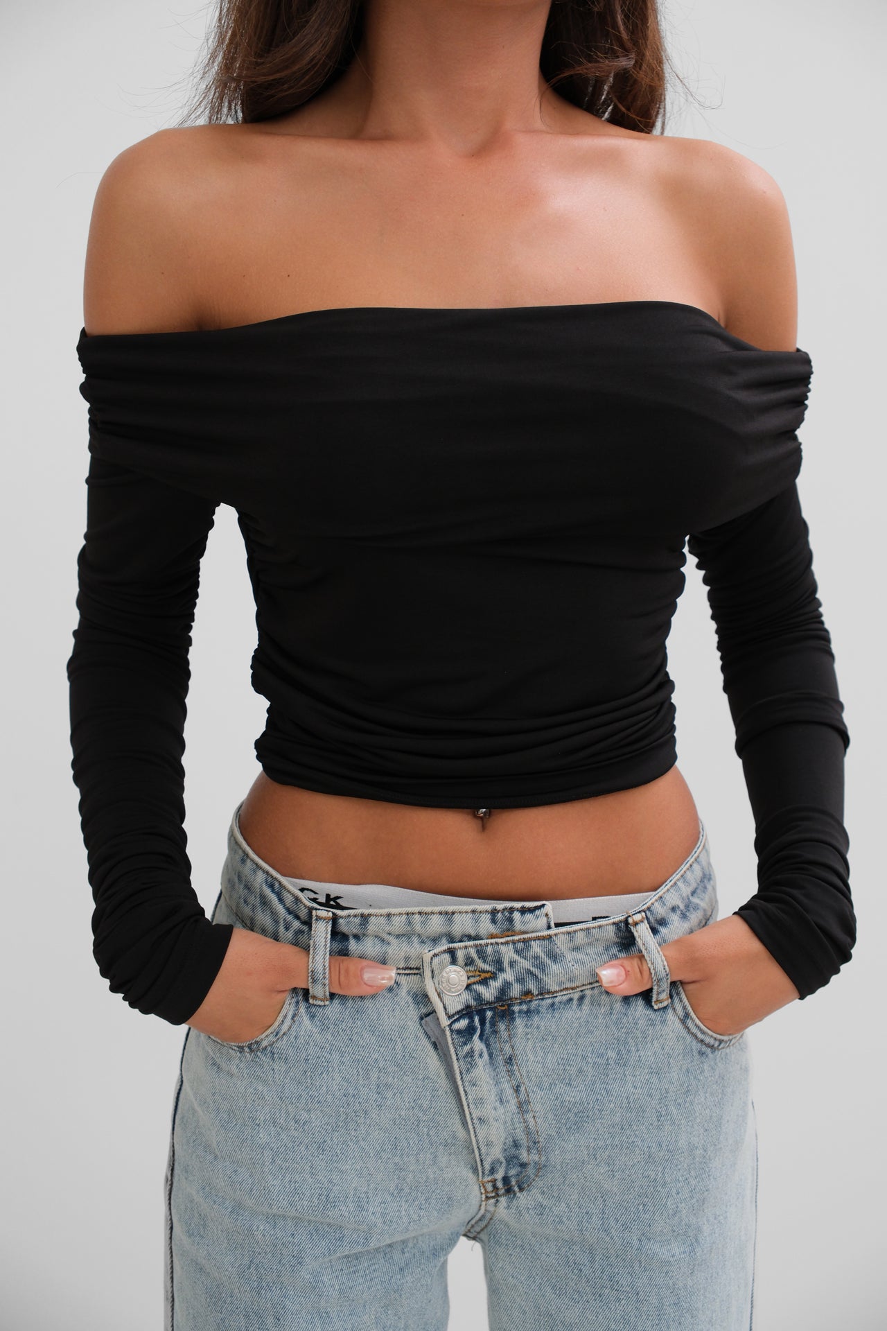 Off the Shoulder Strapless Black Blouse 