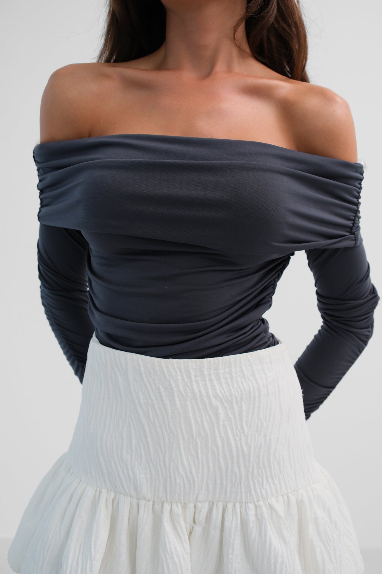 Off the Shoulder Strapless Gray Blouse 