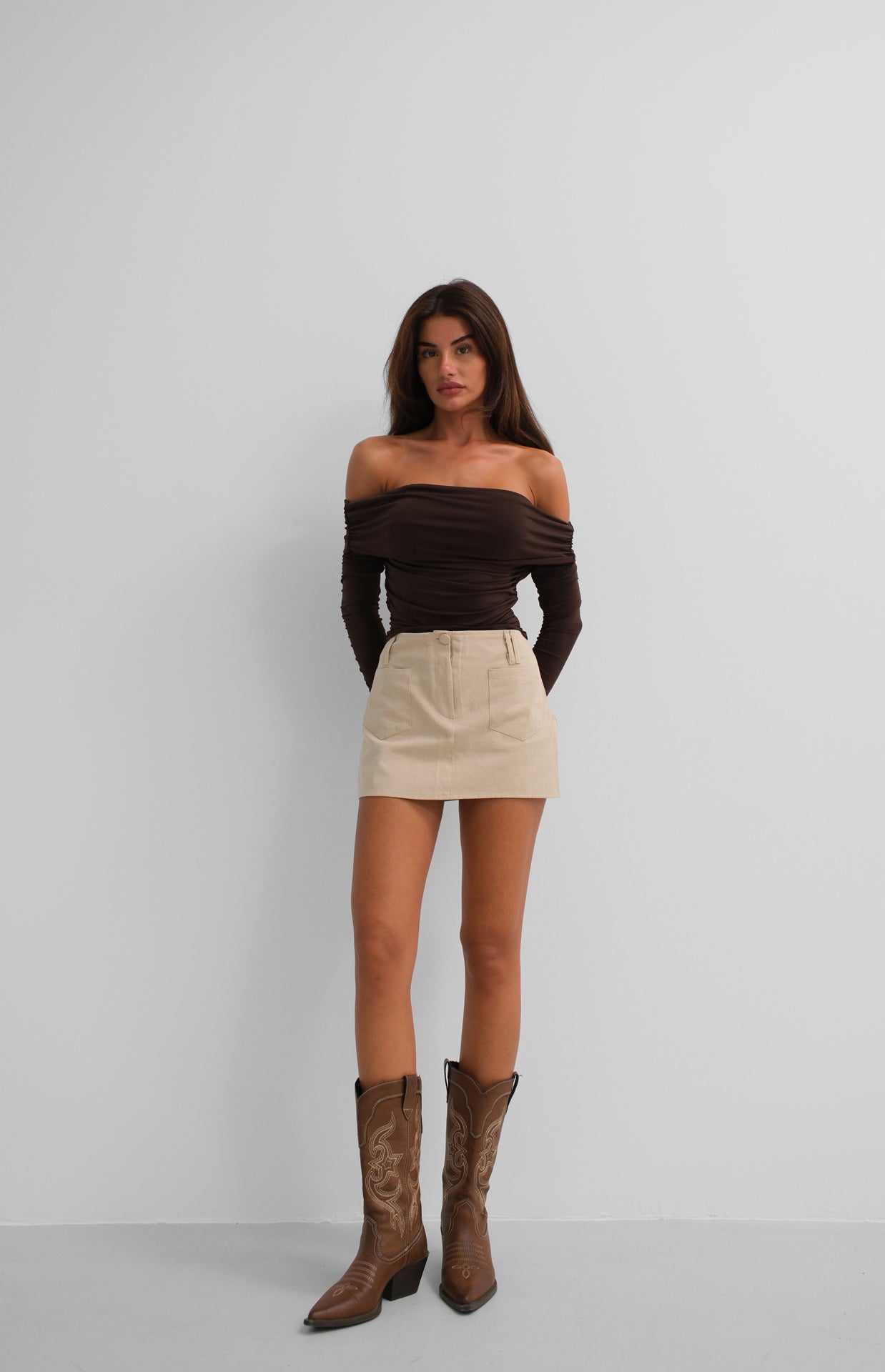 Off the Shoulder Strapless Brown Blouse 