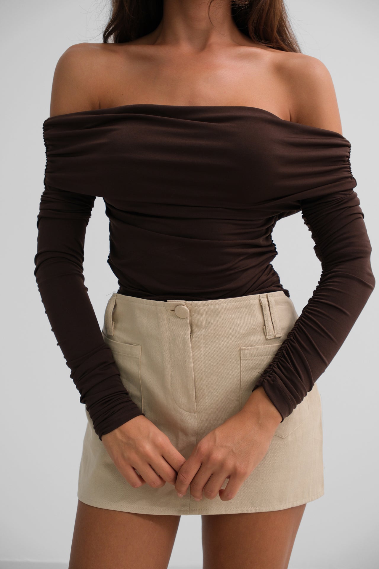 Off the Shoulder Strapless Brown Blouse 