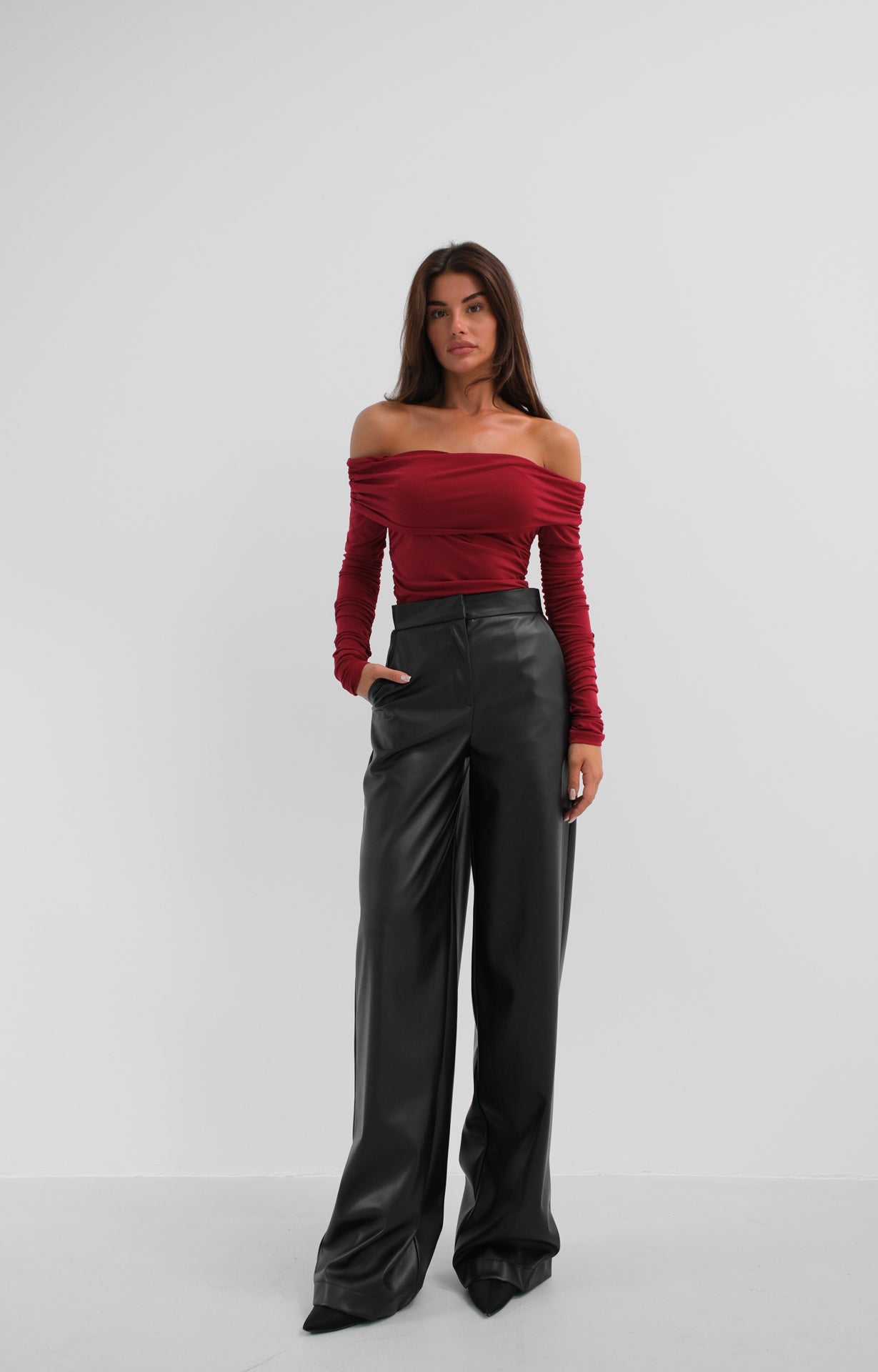 Off the Shoulder Strapless Burgundy Blouse 