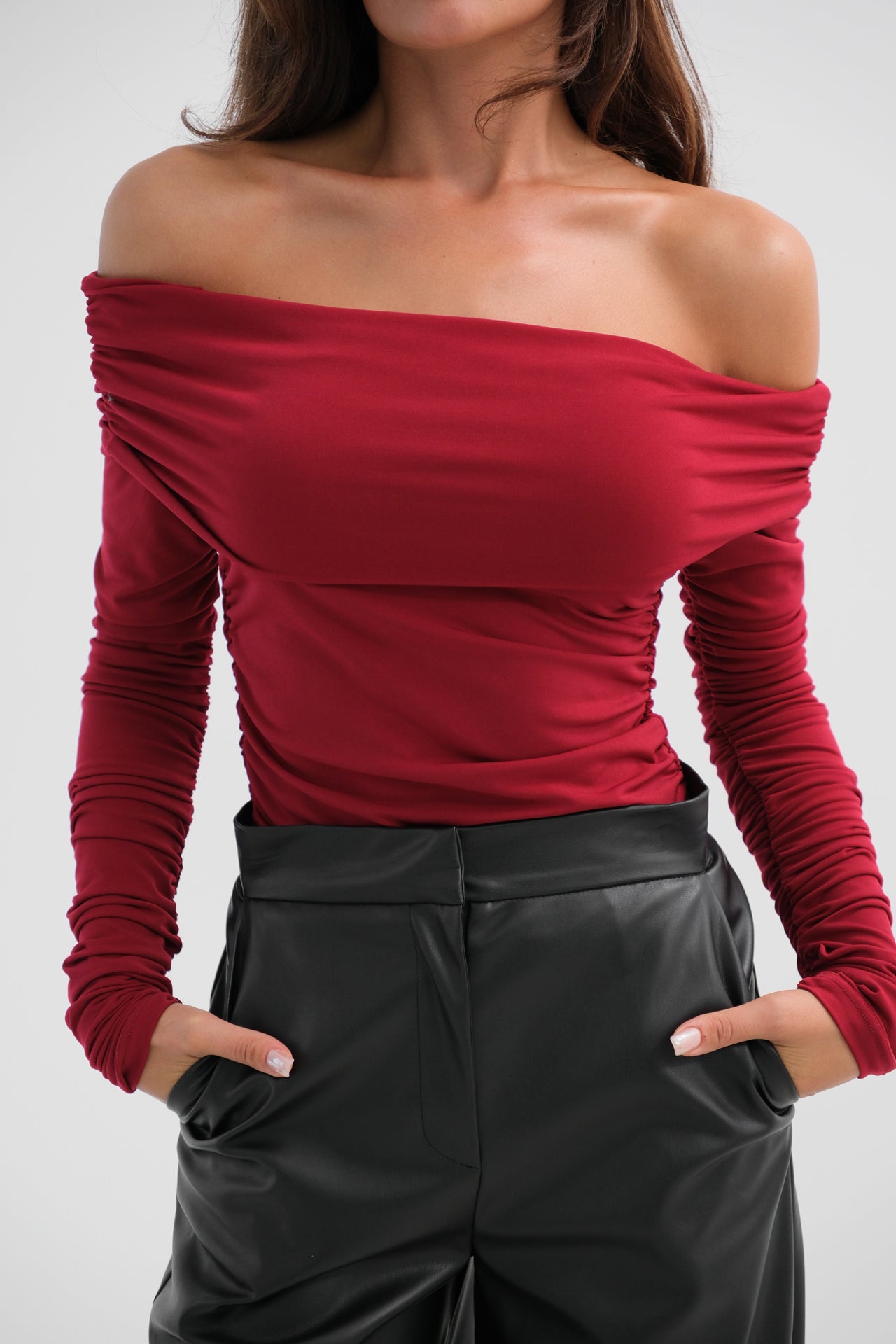 Off the Shoulder Strapless Burgundy Blouse 