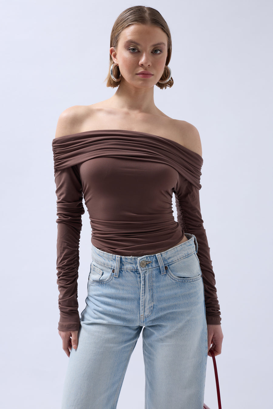 Off the Shoulder Strapless Brown Blouse 