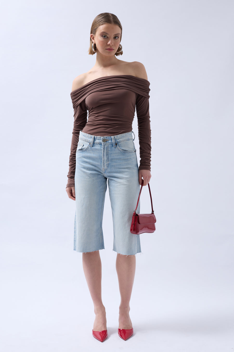 Off the Shoulder Strapless Brown Blouse 