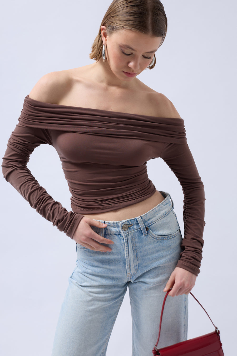 Off the Shoulder Strapless Brown Blouse 