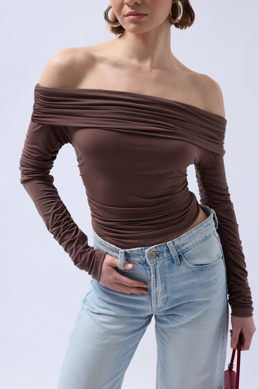 Off the Shoulder Strapless Brown Blouse 