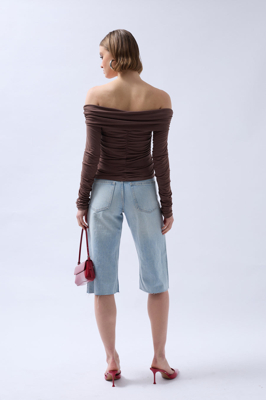 Off the Shoulder Strapless Brown Blouse 