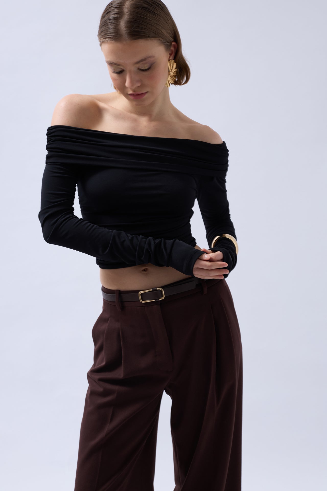 Off the Shoulder Strapless Black Blouse 